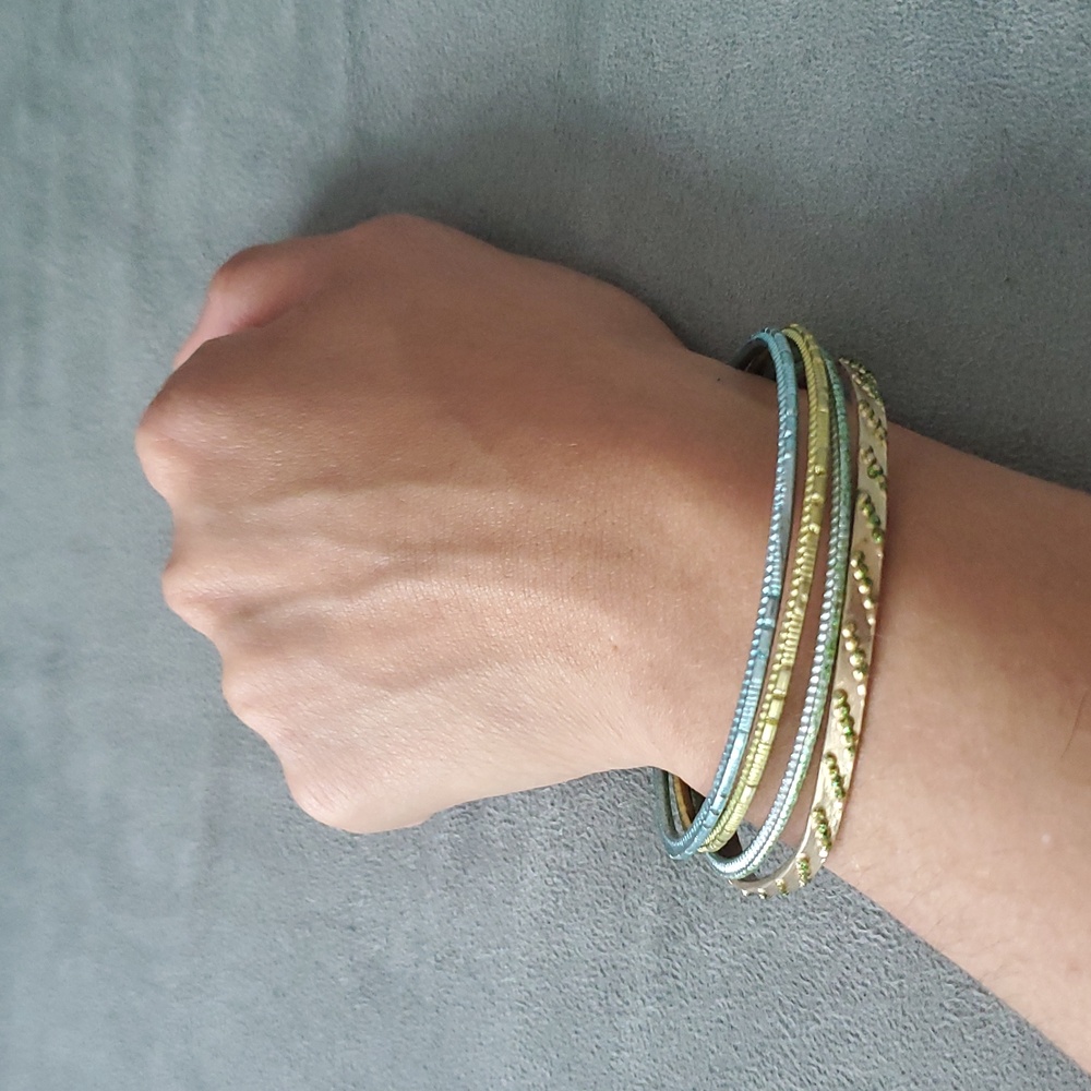 Elegant Gold and Blue Bangle Set - Picture 1 of 2